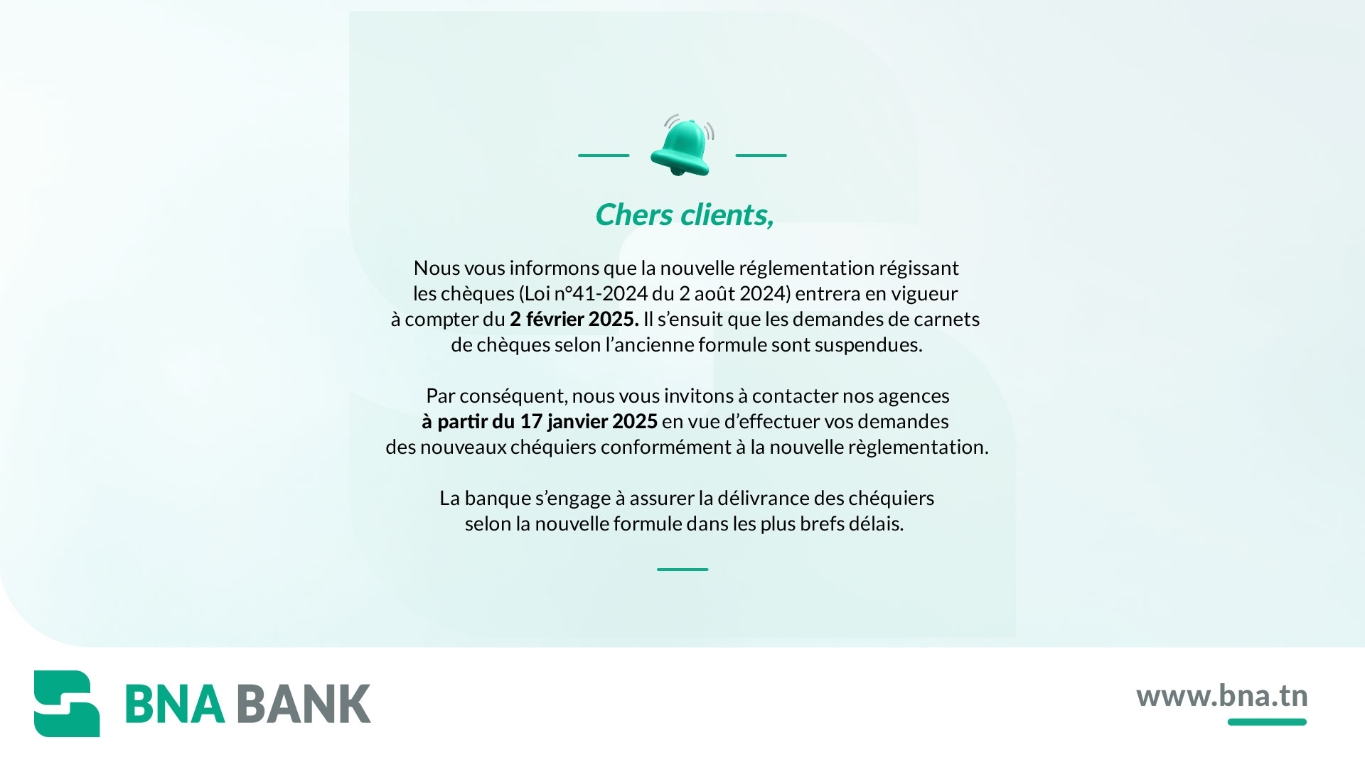 Avis Important : Mise en Application de la Nouvelle Réglementation sur les Chèques